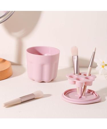 Easy Cleaning Makeup Brush Cleaner Cup & Drying Rack | Multi-Functional Safe Beauty Tool Essentials (Pink - Buy Online on SooperMarket.com