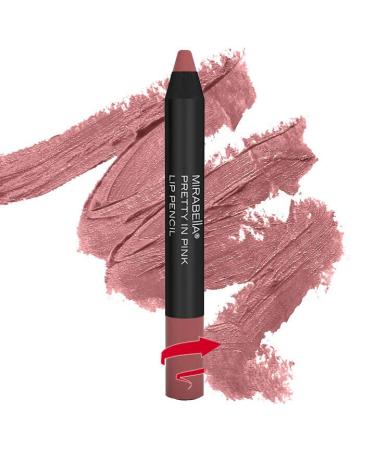 Mirabella Velvet Lip Pencil Pretty In Pink - Stay All Day - Creamy Moisturizing & Long-Lasting Retractable Matte Lip Liner & Jumbo Crayon Stick - Flawless Finish Smudge proof and Paraben-Free