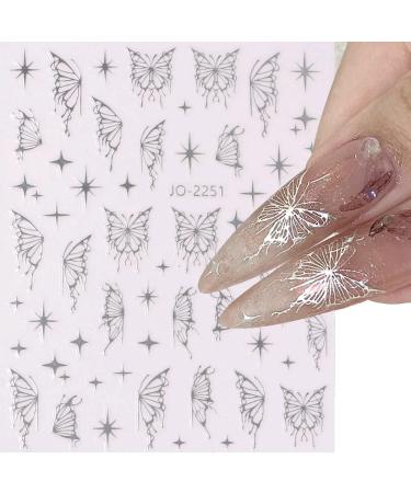 Eseres 3D Self-Adhesive Butterfly Nail Stickers - Metallic Laser Silver Black - DIY Nail Decals for Women - 6 Sheets - Buy Online on SooperMarket.com
