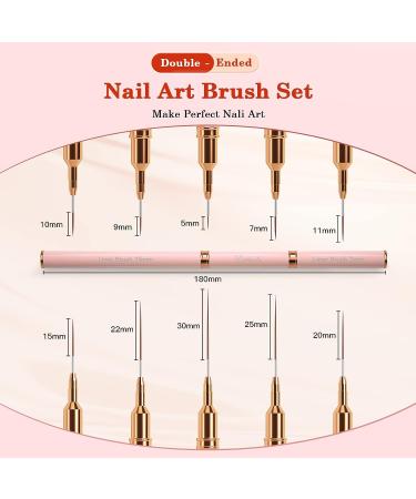 Nail Art Brushes Set - 5PCS Double-Ended Liner Striping Design Brushes for Fine Drawing and Details in Sizes 5/7/9/10/11/15/20/22/25/30 - Light Pink - Buy Online on SooperMarket.com