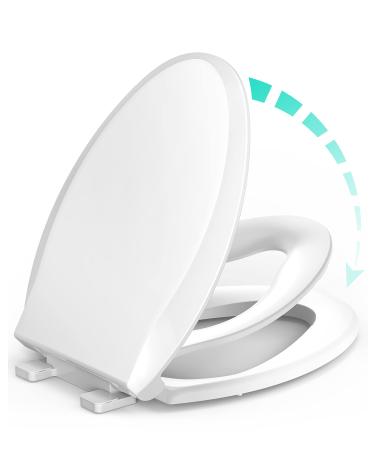 Elongated Toilet Seat with Built-in Potty Training Seat for Toddlers& Adults, Slow Close, Never Loosen, Heavy Duty, Ergonomic, Space Saving Toddler Toilet Seat(Elongated 18.5", Oval) 18.6 x 14.2 x 2.5