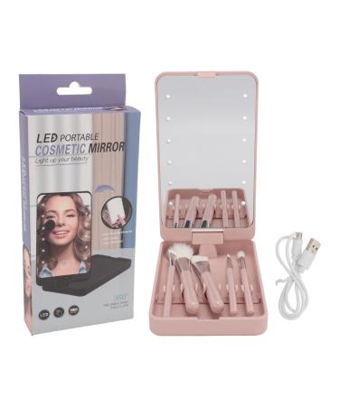 KKPLZZ Makeup Brush Set with Mirror Multifunctional Cosmetic Brushes Kit with Rotatable Foldable LED Mirror for Home Dormitory Travel
