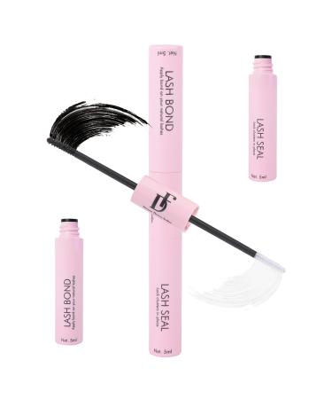 DF Lash Bond and Seal Lash Clusters Glue Long Lasting &Waterproof DIY Lash Extension Glue Individual Lash Glue Hold 72 Hours Black Bond & Clear Seal (5ml+5ml) T-Lash Bond&Seal-Black