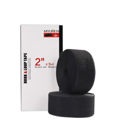 Sew on Hook and Loop Style 2 Inch Non-Adhesive Back Nylon Strips Fabric Fastener Non-Adhesive Interlocking Tape Black 5 Yard Black 2