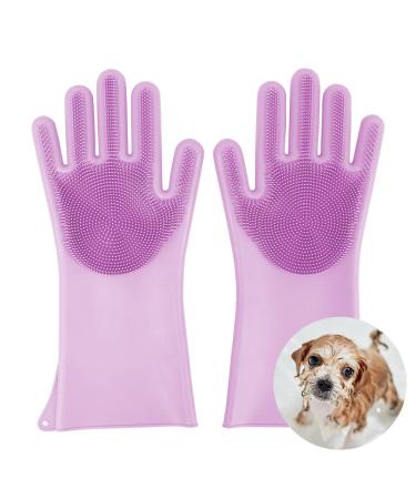 Comfpet Fell care gloves for dog hair removal cat brush to fail bathing and massage for puppies and kittens food-safe silicone (purple)
