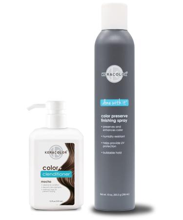 KERACOLOR Kit of 3-in-1 (Cleanse + Conditioner + Color) Mocha Semi-Permanent Hair Dye and Finishing Hair Spray 10oz