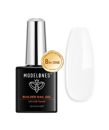 Modelones Builder Gel Milky White Gel Builder for Nails 8-in-ONE Builder Nail Gel Strengthener LED Hard Gel Color Base Gel Builder Gel in a Bottle 15ML Gift for Women