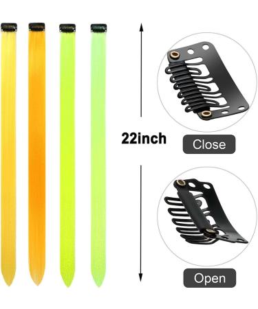 12 Pcs Colored Hair Extensions Colorful Clip in Hair Extensions 22 inch Synthetic Straight Hair Extensions for Kids Girls Women Bright yellow - Buy Online on SooperMarket.com