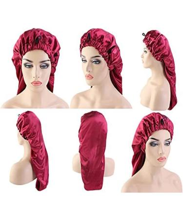 Ladaypoa Satin Hair Hood 2-Piece Silky Sleeping Hat Set for Girls & Women | Extra Large Black & Red Satin Sleeping Caps - Buy Online on SooperMarket.com