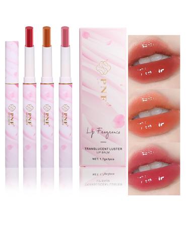 Aderier 3 x Shine Lipstick Moisturising Lip Stick Glossy Tinted Lip Balm Sheer Shine Juicy Finish Lightweight and Hydrating Formula Lip Makeup Vegan 40 g / 1.41 oz (Red Pink Peach)