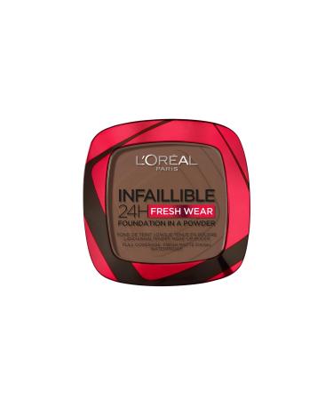 L'Or al Paris Infallible 24H Fresh Wear Foundation in a Powder Full-coverage Longwear Weightless Smooth Finish Water-proof and Transfer-proof 390 Ebony 390 Ebony 9 g (Pack of 1)