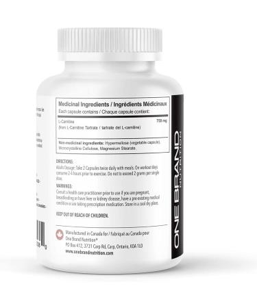 One Brand Nutrition L-Carnitine 750 mg (120 Caps) | Vegan - Buy Online on SooperMarket.com