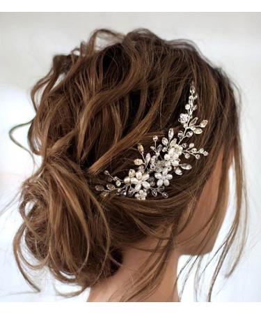 Unicra Bridal Wedding Hair Comb Silver Bridal Hair Accessories Pearl Crystal Wedding Hair Accessories for Women and Girls