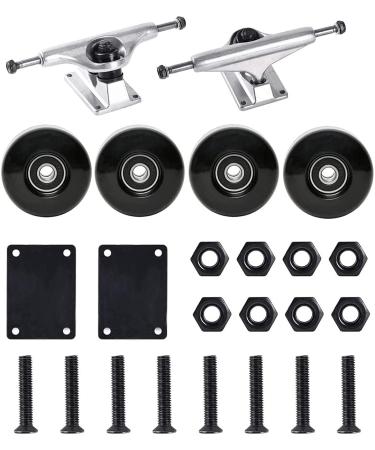 FREEDARE Skateboard Trucks and Wheels Set, 52mm/54mm/60mm Skateboard Wheels and Bearings Set, Skateboard Trucks 5"/5.25", Skateboard Tool, Skateboard Riser Pads, Skateboard Hardware Set 52mm black wheels silver trucks 5"