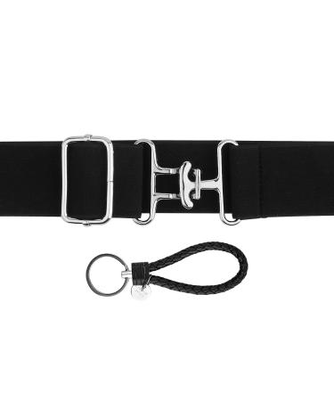 PEUTIER 1.5in Elastic Equestrian Belt & Keychain Horse Riding Belt with Surcingle Buckle Horse Bit Belt Comfortable Waist Belt Leather Key Strap for Equestrian Horseback Riding Sports