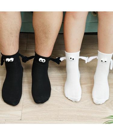 Couple Holding Hands Socks - Funny Magnetic 3D Doll Couple Socks | Unisex White 4 Pair - Buy Online on SooperMarket.com