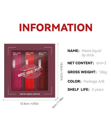 Matte Liquid Lipstick Makeup Set - 3 Pcs Long Lasting Smudge Proof Lip Gloss | High Pigmented Velvety Nude Red Lip Stain Gift Set for Women & Girls - Buy Online on SooperMarket.com
