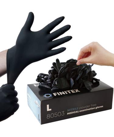 FINITEX - Black Nitrile Disposable Gloves, 5mil, Powder-free, Medical Exam Gloves Latex-Free 100 PCS For Cleaning Food Gloves (Large)