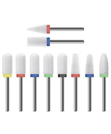 finibir Ceramic Nail Drill Bit 10Pcs-3/32 Nail Drill Bits for Acrylic Nails,Professional Electric Nail Drill for Crystal Nail Extension Nail Removal,The Short Handle Does Not Shake. Combo 03
