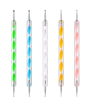 5pcs Dotting Pen Rhinestone Nail Art Dotting Tools Nail Design Marbleizing Tool for Dots and Marbling Colored