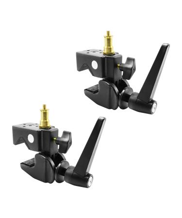 LimoStudio 2 Pack Super Clamp with Standard Metal Stud 1/4" & 3/8" Screw for Photo Video Studio, Multi Purpose Use, AGG3261 Black (2 Pack)