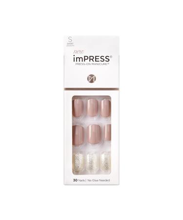 KISS IMPRESS PRESS-ON Manicure One More Chance Short Length and Quadratic with PureFit Technology contains cleaning pad mini file manicure sticks and 30 artificial nails