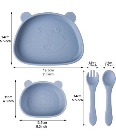 Qshare Suction Baby Plate and Bowl Set with Fork Spoon - BPA Free Silicone Feeding Set for Babies and Toddlers - Buy Online on SooperMarket.com