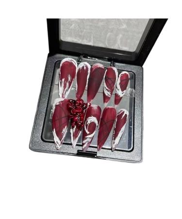 Temperament-enhancing nail art hand-made long nail art finished product with removable fake nails patch.(S)