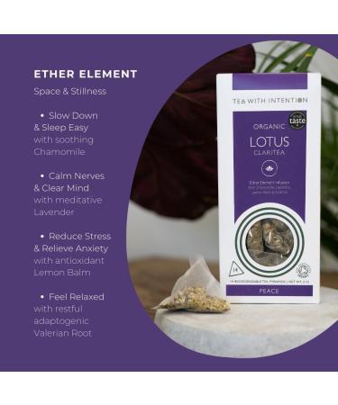 Tea With Intention - Organic Lotus Claritea (Peace) - De-Stress & Sleep Easy. Adaptogen Superblend. Chamomile Lavender Lemon Balm Valerian (14 Bags) (Lavender) - Buy Online on SooperMarket.com