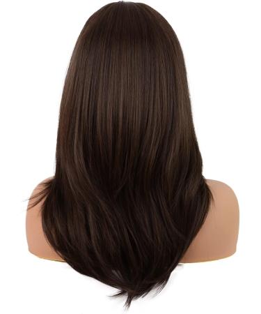 MapofBeauty 20 Inch Long Layered Synthetic Shoulder Length Wig with Bangs - Brown for Daily Use or Parties - Buy Online on SooperMarket.com