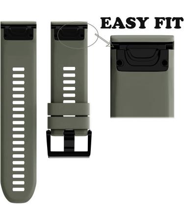 ANCOOL Silicone Watch Bands Compatible with Garmin Fenix 5/6/7 - Easy Fit Replacement for Fenix 5 Plus/6 Pro/Approach S62 Smartwatches (Black/Grey/Olive Green) - Buy Online on SooperMarket.com
