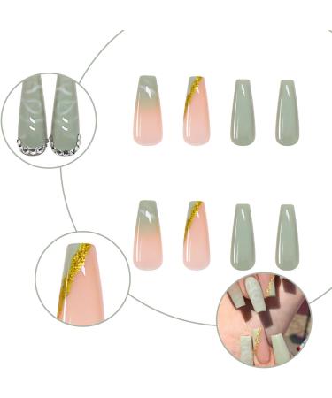 Luvadeyo 24pcs Ballerina Press On Nails - Luxury Green Acrylic Coffin Nails for Women & Girls - Buy Online on SooperMarket.com