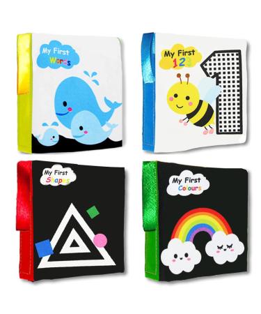 4 Crinkle Book Baby Toy High Contrast Black and White Newborn Book Soft Cloth Book Touch and Feel Sensory Fabric Book Soft Tip Book Early Education Learning Books Toy for 3 6 12 Months