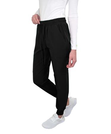 Green Town Women's Medical Nursing Jogger Scrub Pant GT Performance Medium Black