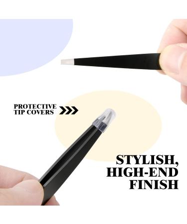 FIVETAS Stainless Steel Flat Tweezers with Case - Precision Eyebrow and Facial Hair Removal Tool for Women & Men (Black) - Buy Online on SooperMarket.com