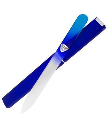 Glass nail file with case with case - nail file glass made of Czech glass - manicure glass file for nails precision files with a smooth finish - bona fide beauty pastel premium nail file blue blue