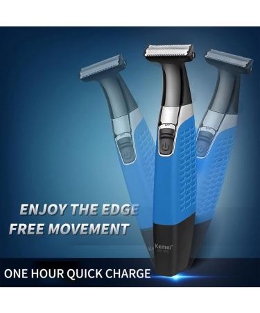 KEMEI Electric Razor & Beard Trimmer - Waterproof Cordless USB Rechargeable Groomer for Men & Women - Eyebrow Beard Facial & Body Hair Removal - Blue - Buy Online on SooperMarket.com