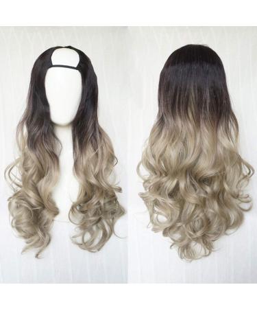 GJBXP Harajuku Fashion Long Wavy Curly Fluffy U-Shaped Wigs Heat Resistant Synthetic Fibre Mixed Gradient Dark Roots Hair for Girls 28inches/ 70cm M C