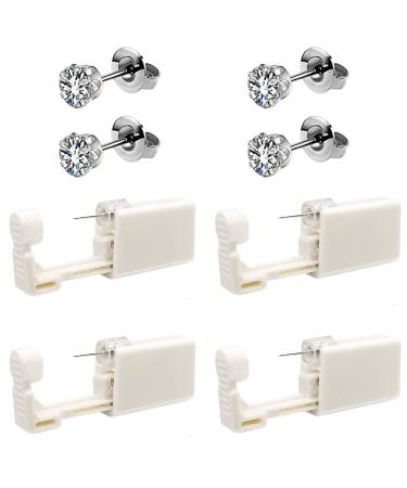 4 Pack Self Ear Piercing Gun, Disposable Self Ear Piercing Gun Kit with Earring Studs Safety Ear Piercing Gun Kit Tool (silver)