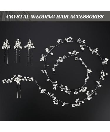 WIOR Wedding Hair Vine: 39.4 Inch Crystal Beads Bridal Hair Piece with Pearl Hair Pins - Handmade Rhinestones Headpiece for Bride, Bridesmaids, Prom - Silver - Buy Online on SooperMarket.com