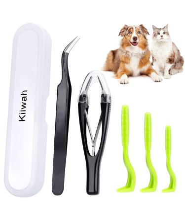 Kiiwah 5pcs Tick Removal Tool Set Tick Remover with Storage Box for Dogs Retractable Tweezers and Tick Hooks for Humans Dogs Cats Tick Removing