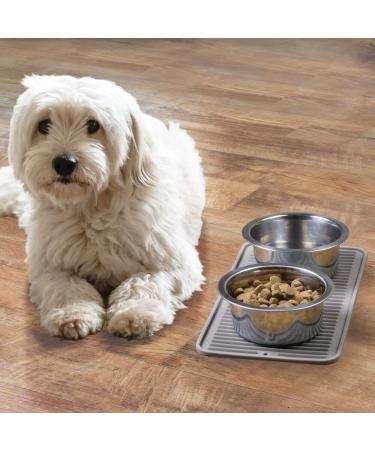 mDesign Small Square Pet Food and Water Bowl Mat - Waterproof Non-Slip Silicone Placemat for Dogs and Cats - Durable and Food Safe - Gray Linelle Collection - Buy Online on SooperMarket.com