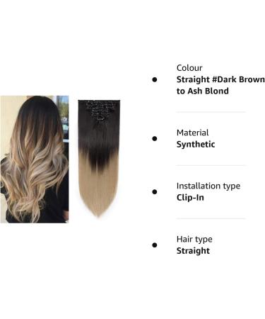Silk-co 26 Inch 8PCS Clip in Hair Extensions Dark Brown to Ash Blond - 100% Synthetic Long Straight Hair Piece for Full Head - Buy Online on SooperMarket.com