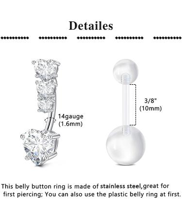 QWALIT Belly Button Piercing Kit - Body Piercing Kits for All Piercings - 2-Heart Design - Buy Online on SooperMarket.com