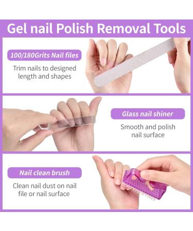 MORGLES Gel Nail Remover Kit - 10 Nail Clips, 300 Cotton Pads, Files, Shiner, Cuticle Pusher, Brush - Purple - Buy Online on SooperMarket.com