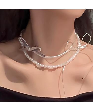 OralGos Elegant Adjustable Double Layer Choker Necklace - Stylish Silver Leather Bow Chain Jewelry for Women & Girls - Buy Online on SooperMarket.com