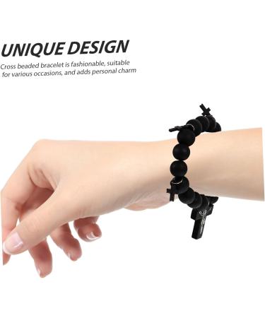 Didiseaon Cross Jewelry Gift Cross Bracelets Beaded Bracelets for Men Cross Braclet Charm Bracelet Baptism Gifts 10x10cm Black - Buy Online on SooperMarket.com