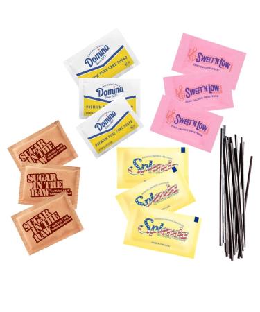 Sugar & Sweetener Assortment Packets - Sugar Packets Splenda Sweet'N Low Brown Sugar Plus Stir and Sip Coffee Stirrers - Bulk Sugar Packets for Home Office Coffee Bar Gift (400 Pack)