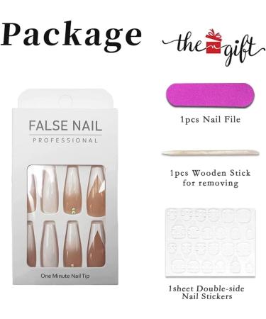 French Tips Rhinestone Gradient Press-on Nails by RUNRAYAY - Full Cover Coffin Shape Fake Nails for Women - Acrylic Stick-on Nail Set for Spring/Summer - Buy Online on SooperMarket.com