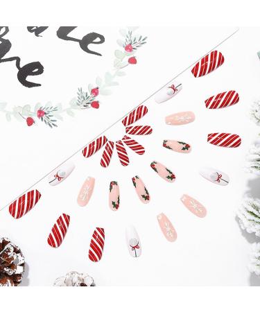 Brishow Christmas Snowflake Elk Stick on False Nails - Red Long Full Cover Tips (24pcs) for Women and Girls - Buy Online on SooperMarket.com